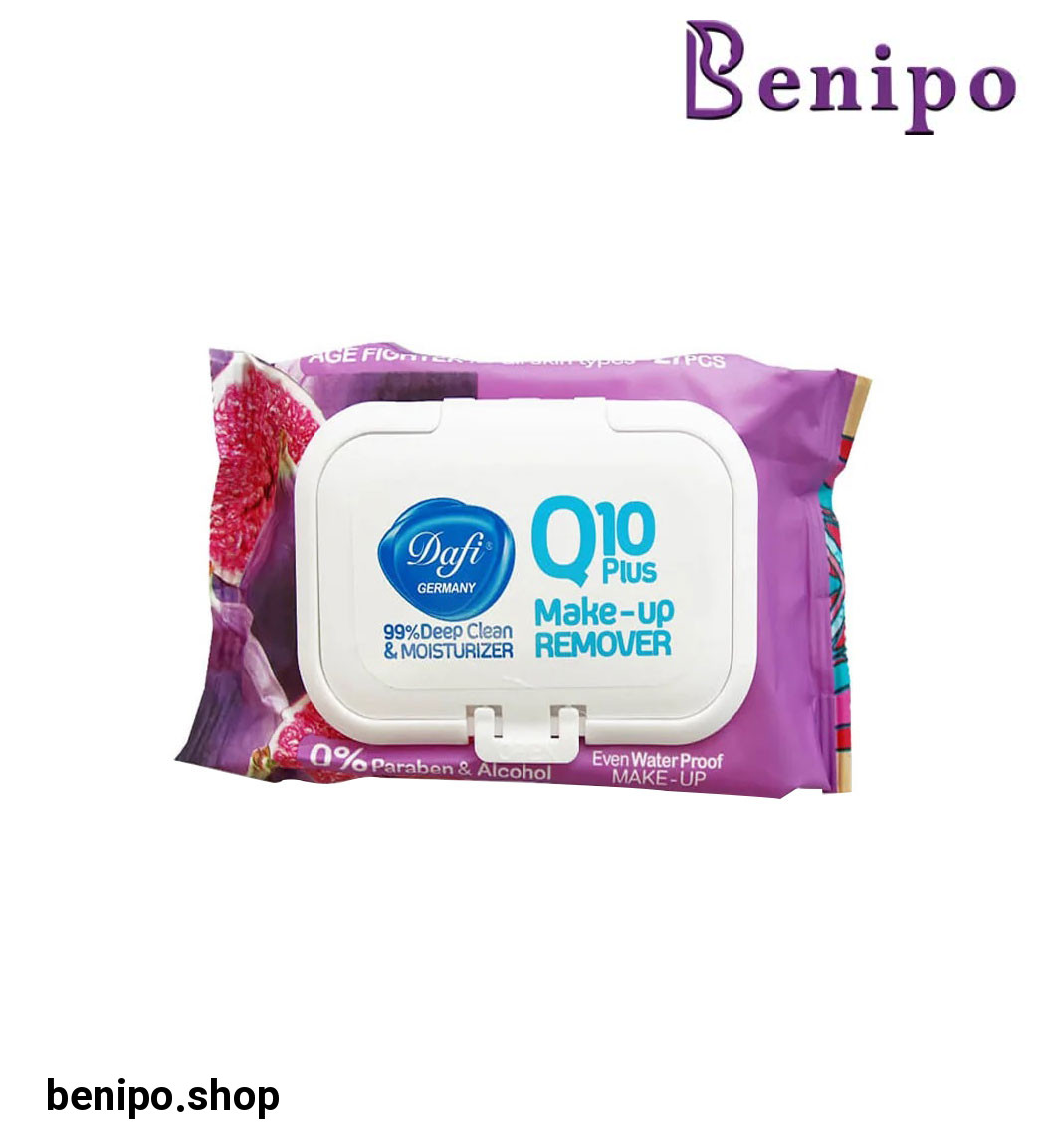 دستمال پاک کننده آرایشی مدل Q10 plus ضد پیری انجیر بسته 50عددی