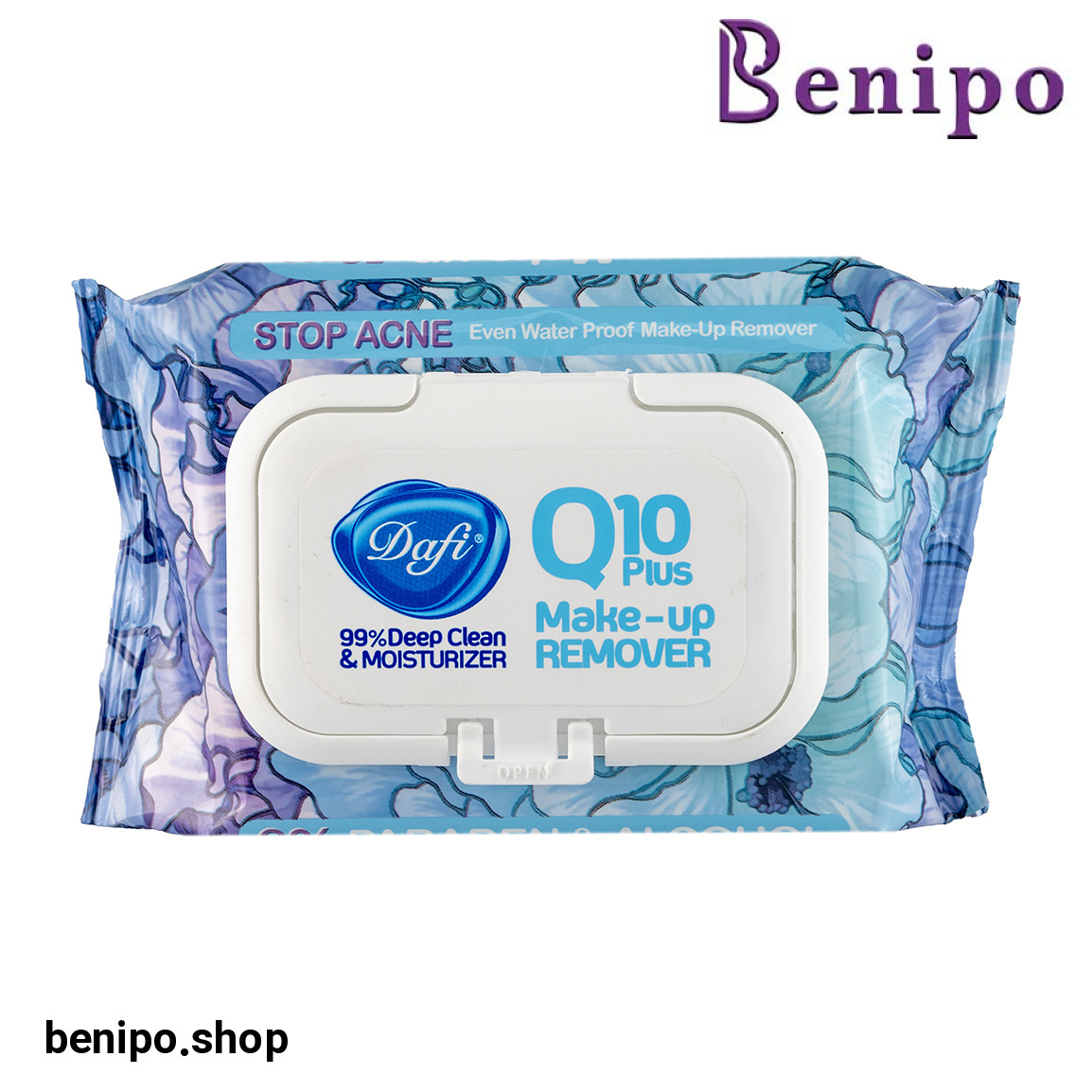 دستمال مرطوب پاک کننده آرایش ضدجوش کیوتن 50 برگی طرح گل درب دار