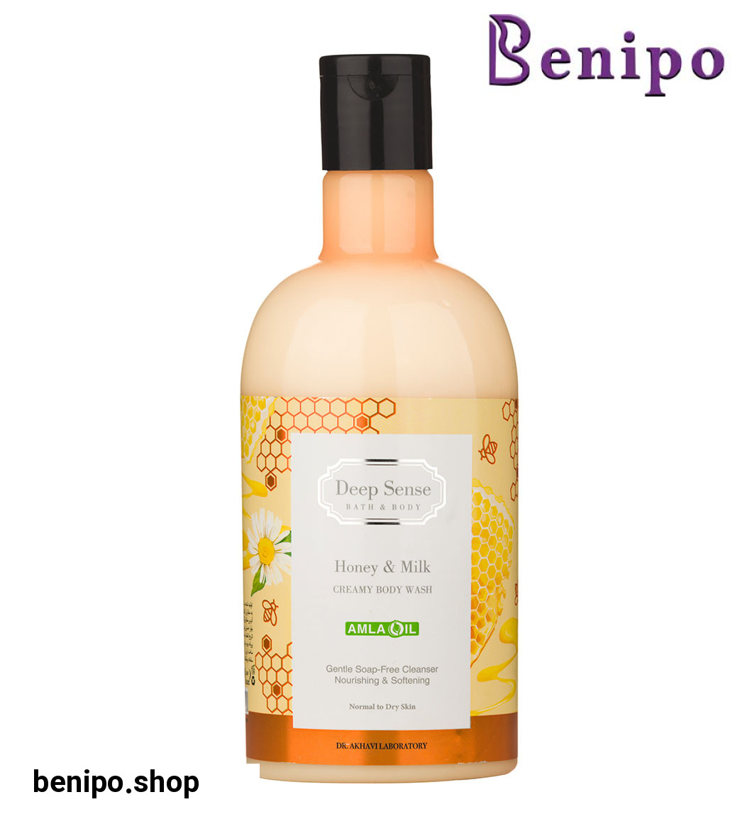 شامپو بدن کرمی شیر و عسل مناسب پوست خشک و نرمال حجم 400 میلی لیتر