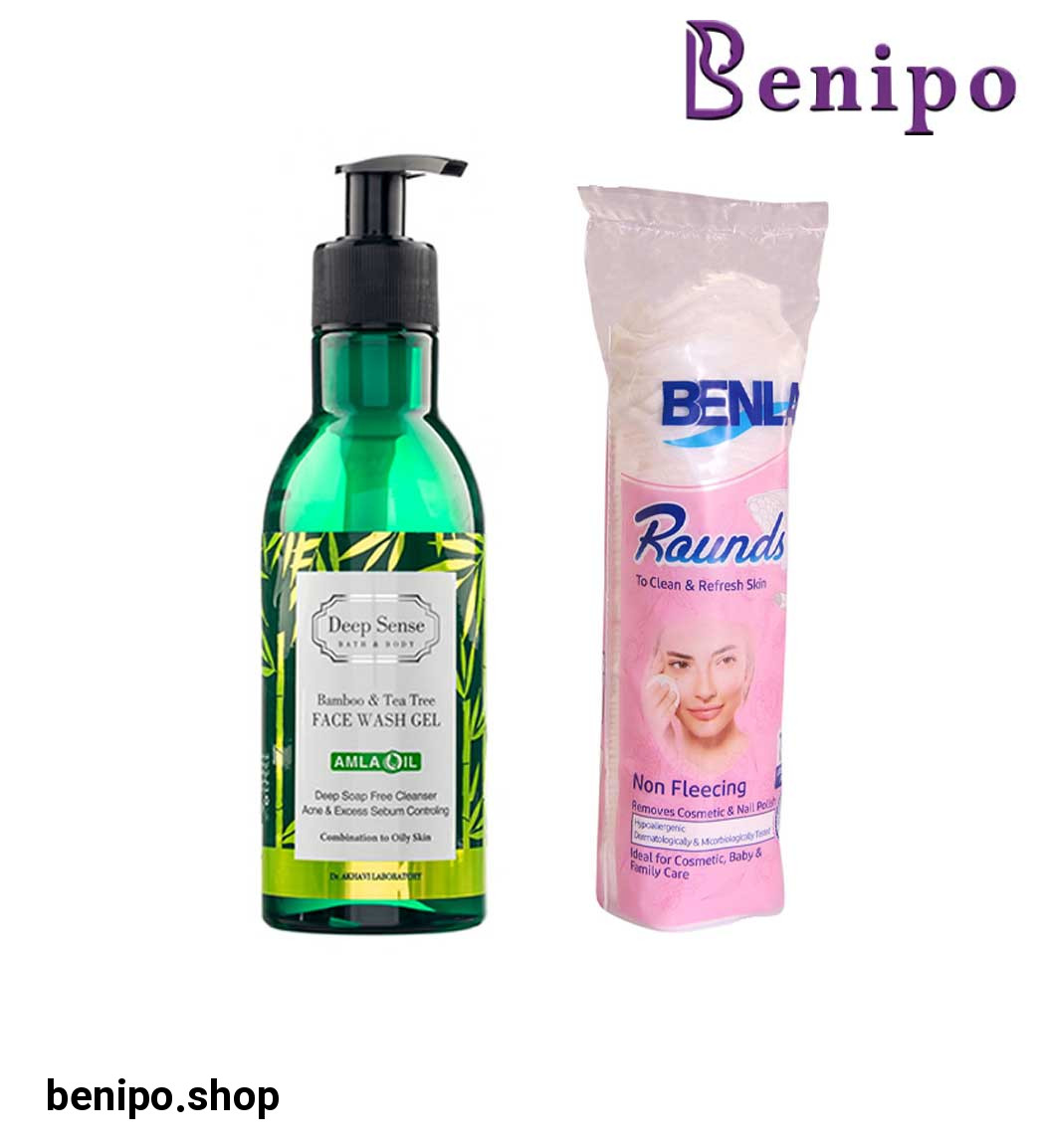 پک ژل شستشو صورت با رایحه بامبو و درخت چای حاوی روغن آملا مناسب پوست چرب و پد آرایش پاک کن بسته 70 عددی