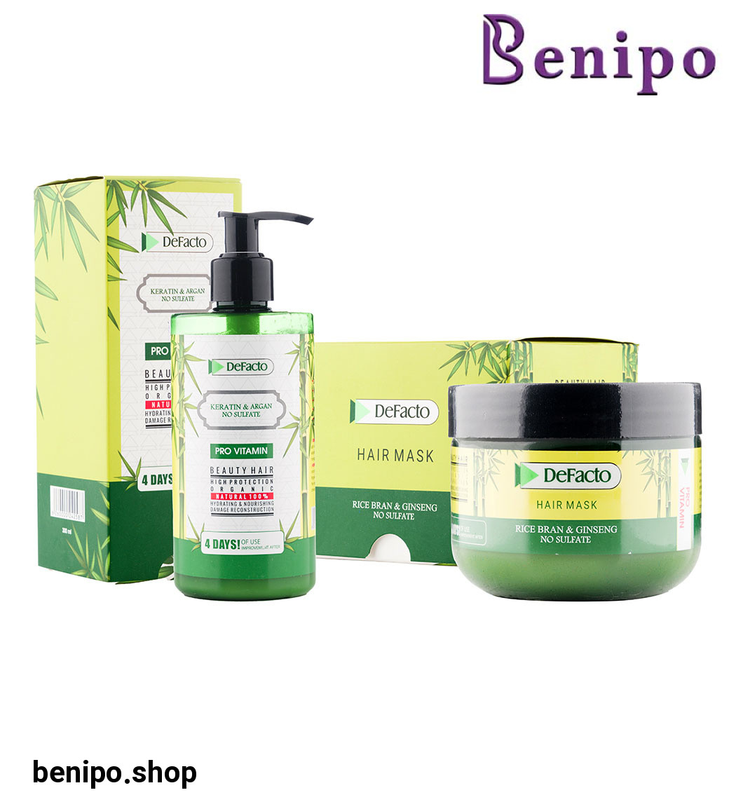 ماسک مو بدون آبکشی حاوی روغن آرگان و کراتین حجم 300 میل به همراه ماسک مو با آبکشی حاوی سبوس برنج و جنسینگ حجم 500 میل