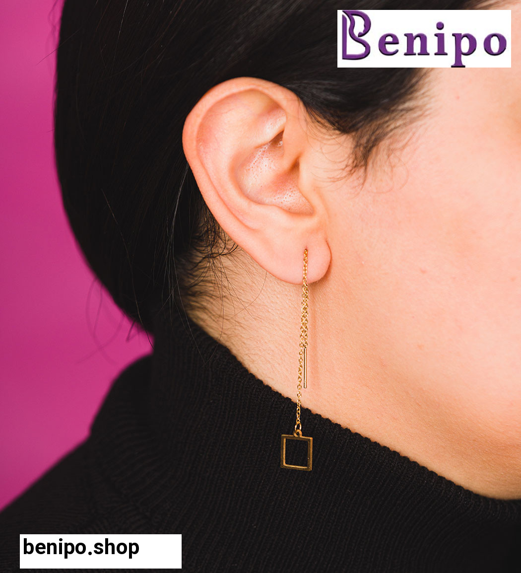 گوشواره بخیه طلایی مدل مربع کد ANM76