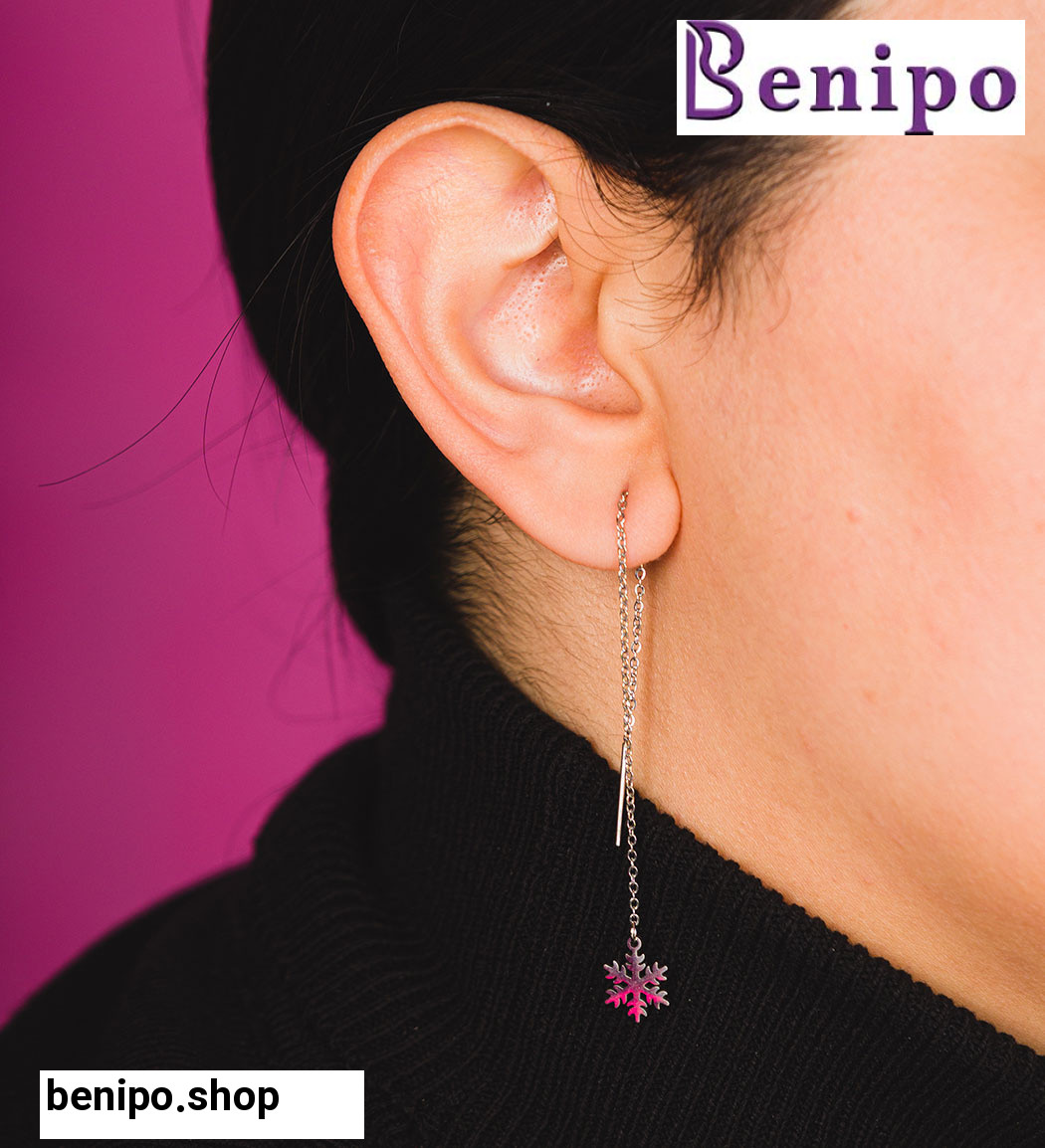 گوشواره بخیه نقره ای مدل دانه برف کد ANM77