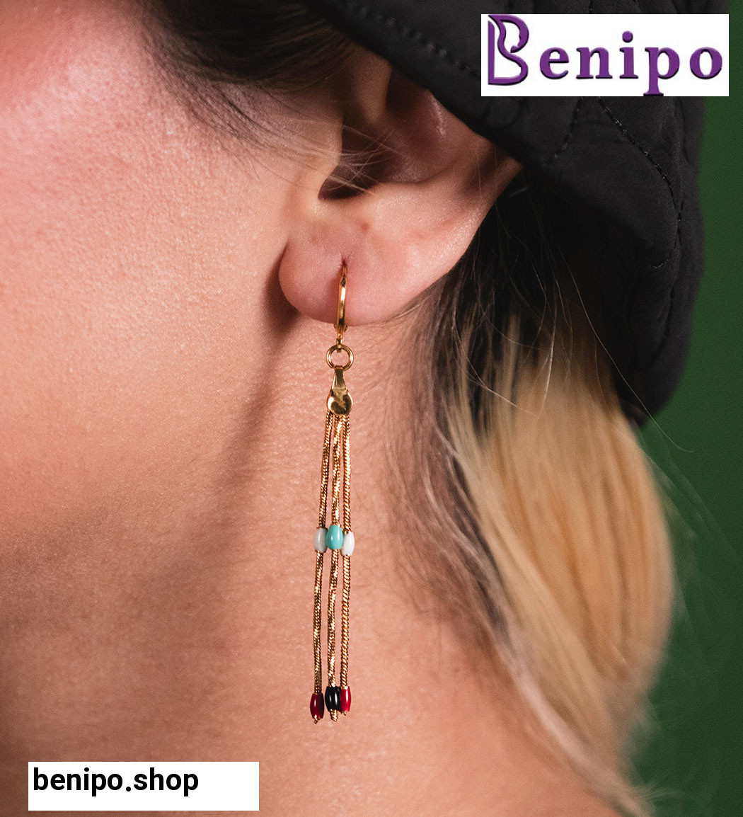 گوشواره بلند طلایی رنگارنگ کد ANM80