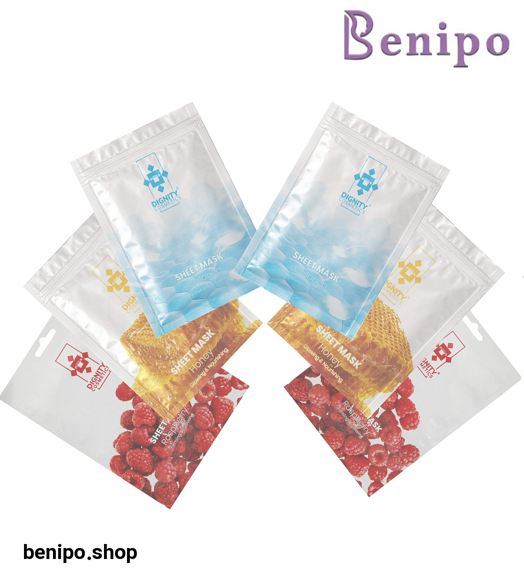 پک ماسک ضد پیری شامل 2عدد ماسک کلاژن 2عدد ماسک تمشک و 2 عدد ماسک عسل