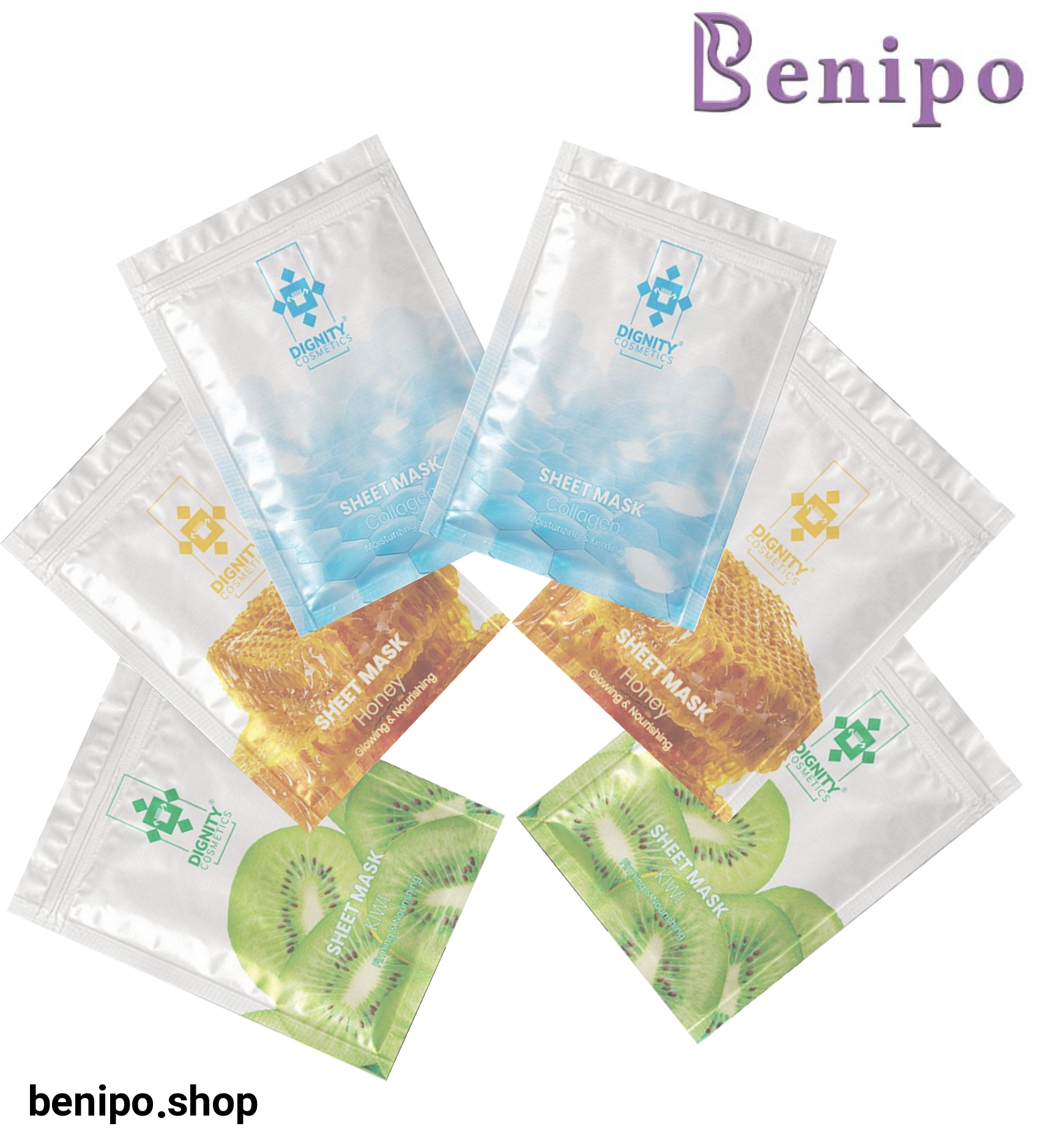 پک ماسک آبرسان شامل 2عدد ماسک عسل 2عدد ماسک کیوی و 2عدد ماسک کلاژن