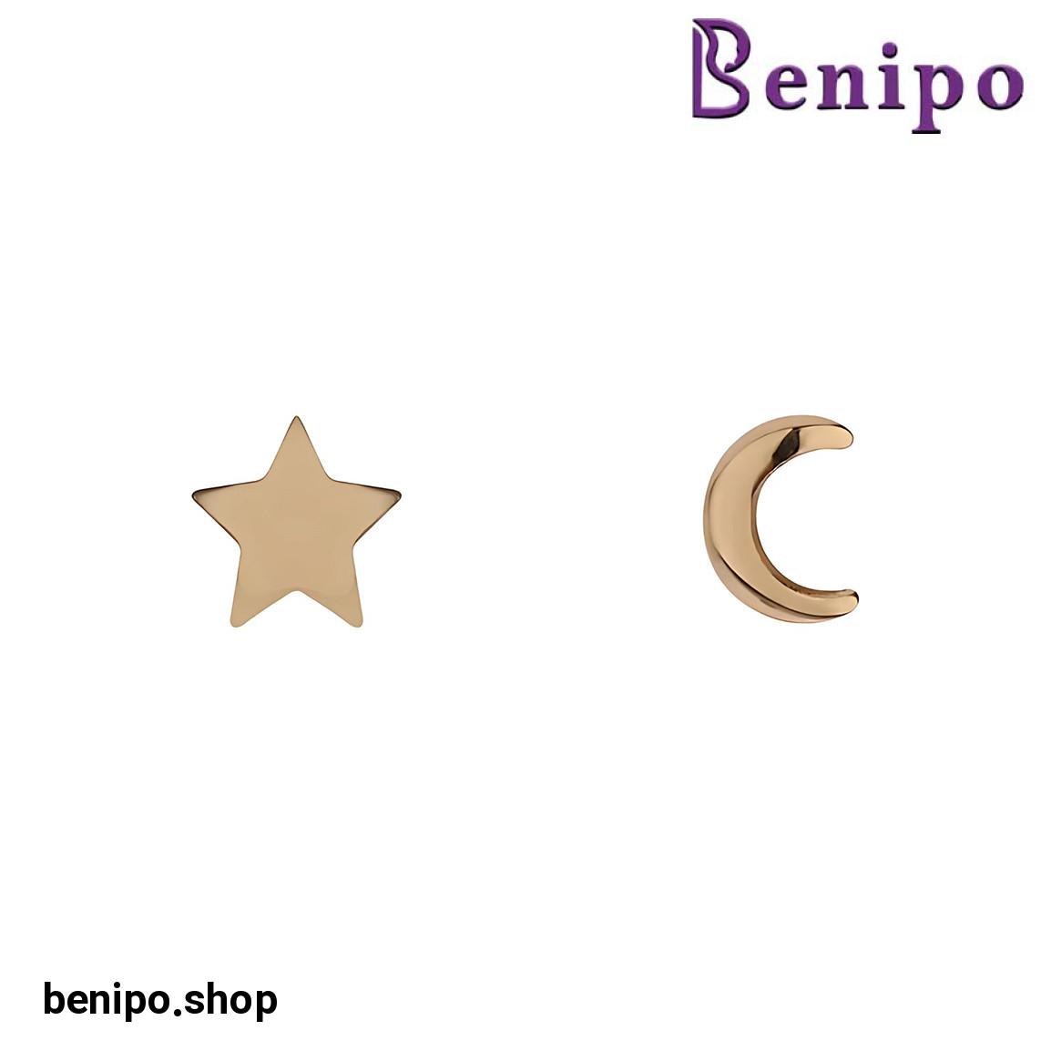 گوشواره طلا میخی مدل ماه و ستاره برجسته