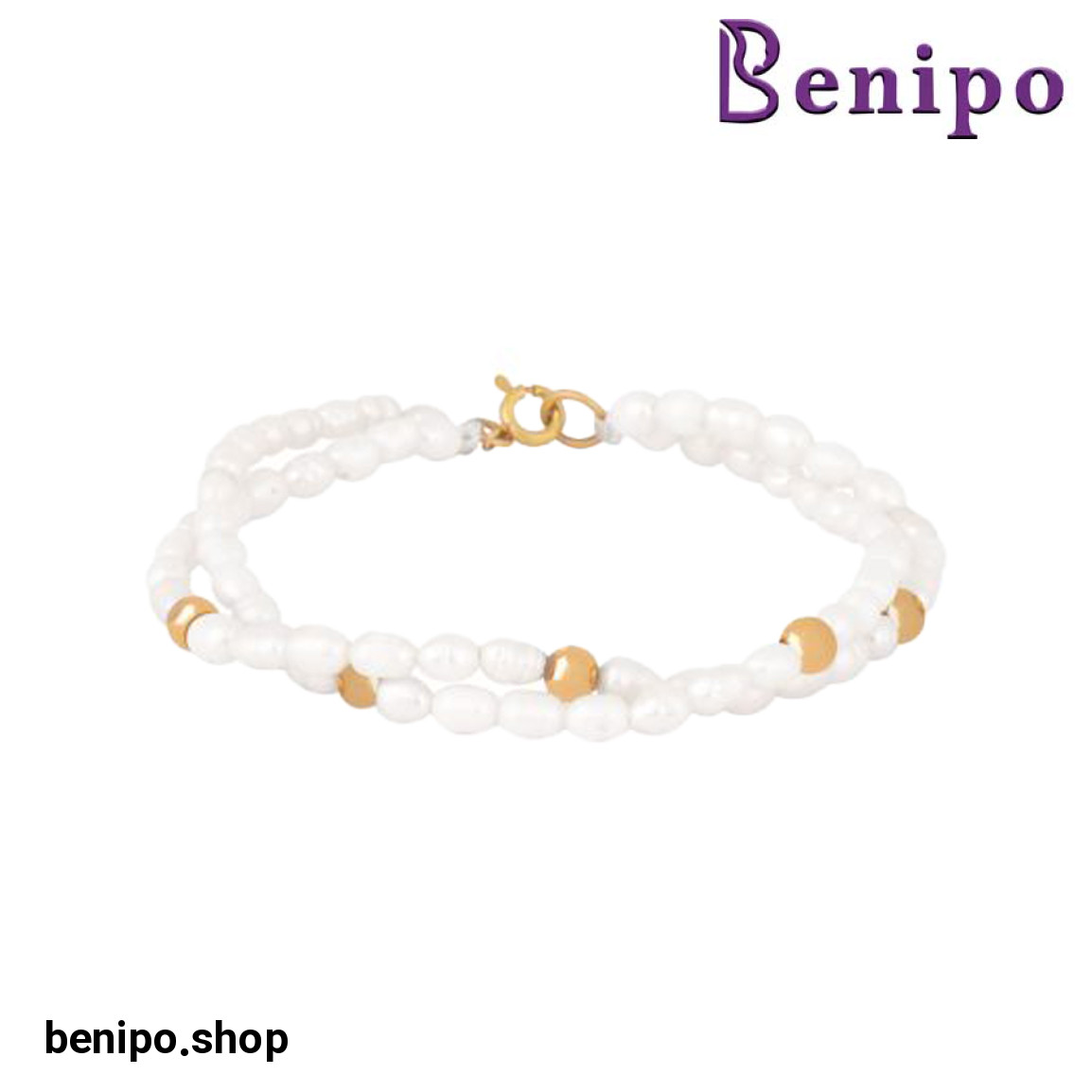 دستبند طلا و بافت مروارید و گوی