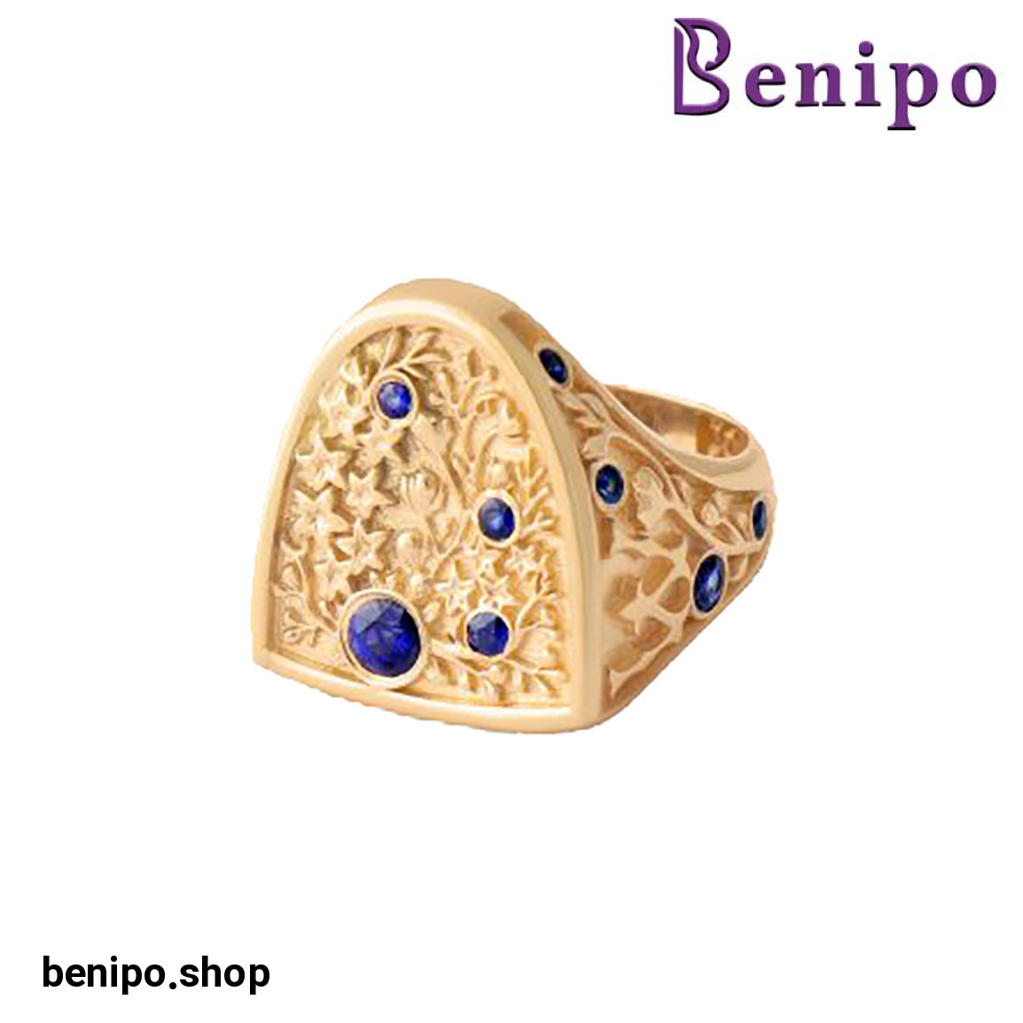 انگشتر طلا مدل ویکتوریا با نگین یاقوت کبود