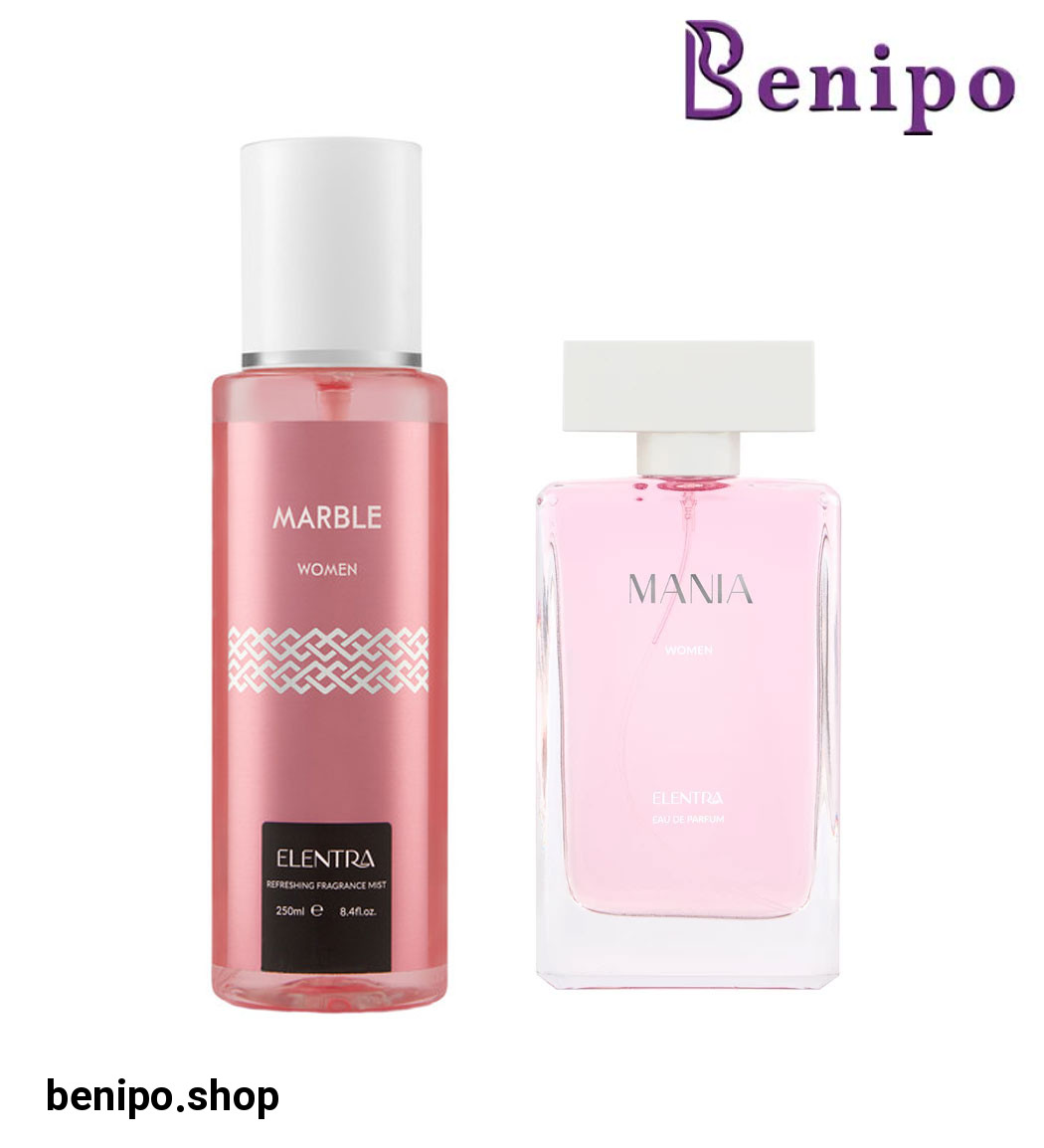 ادوپرفیوم زنانه مدل Mania به همراه بادی اسپلش زنانه مدل Marble
