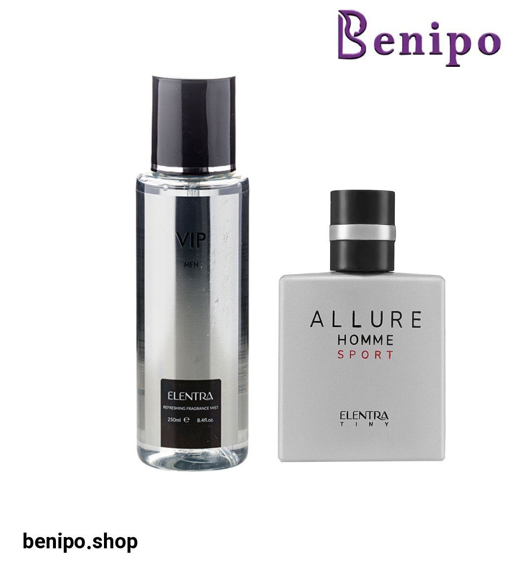 عطر جیبی مردانه مدل Allure Homme Sport النترا تاینی به همراه بادی اسپلش مردانه مدل Vip