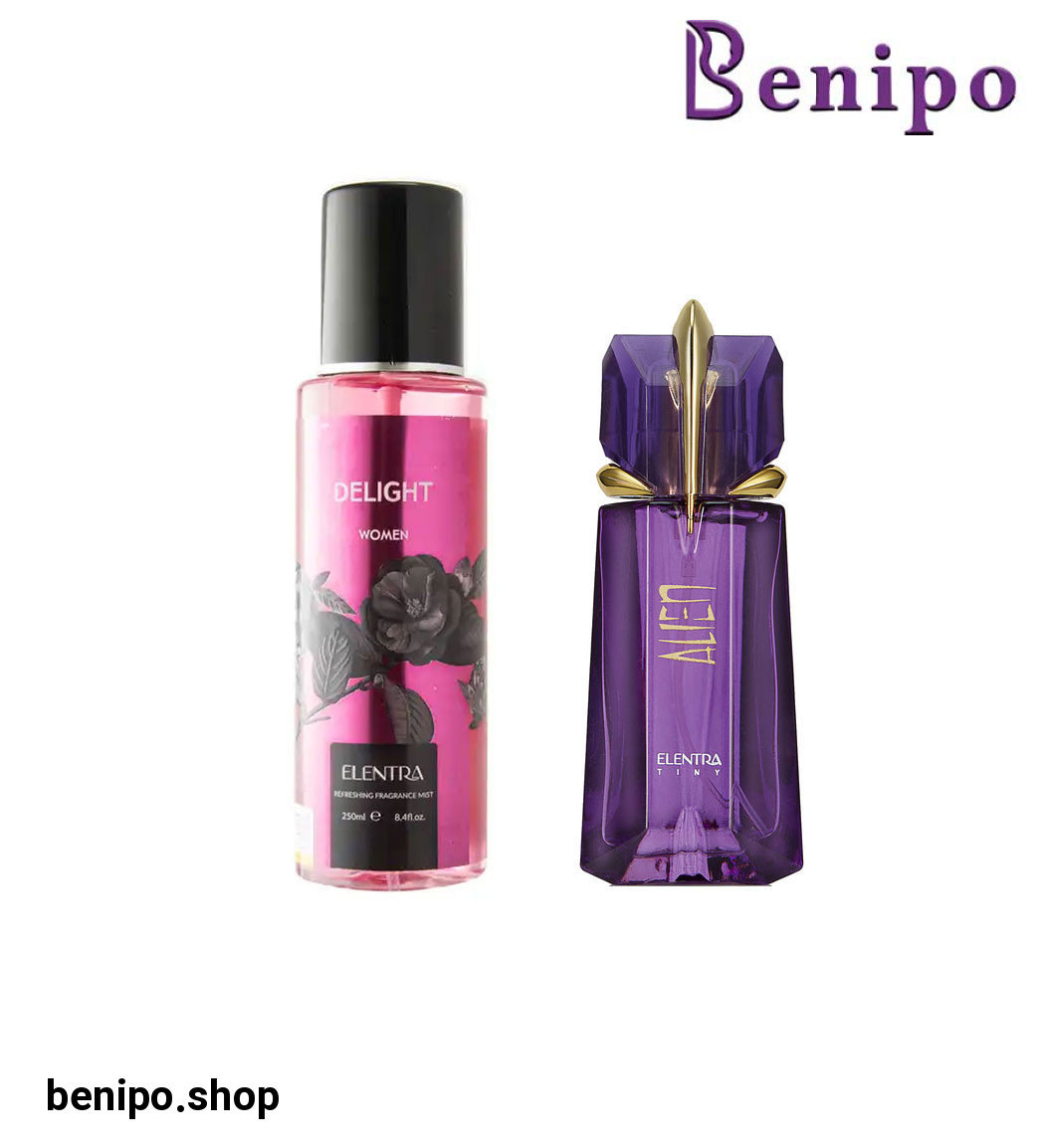 عطر جیبی زنانه تاینی مدل Mugler Alien النترا تاینی به همراه بادی اسپلش زنانه مدل Delight