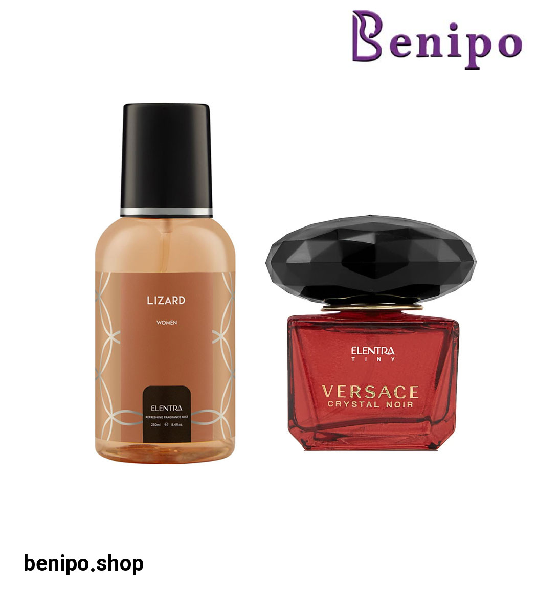 عطر جیبی زنانه تاینی مدل Versace Crystal Noir به همراه بادی اسپلش زنانه مدل Lizard