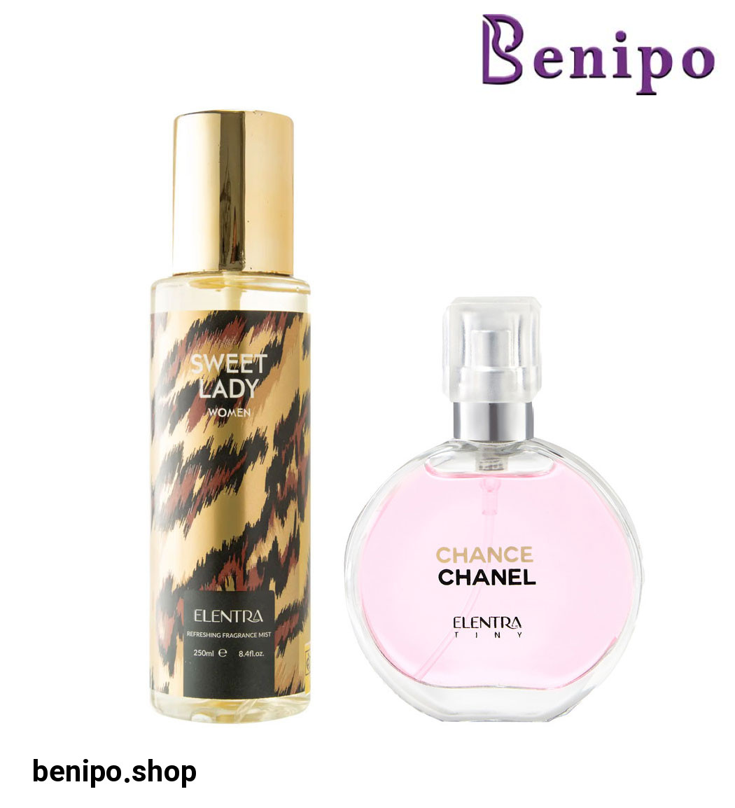 عطر جیبی زنانه تاینی مدل Chanel Chance به همراه بادی اسپلش زنانه مدل Sweet Lady