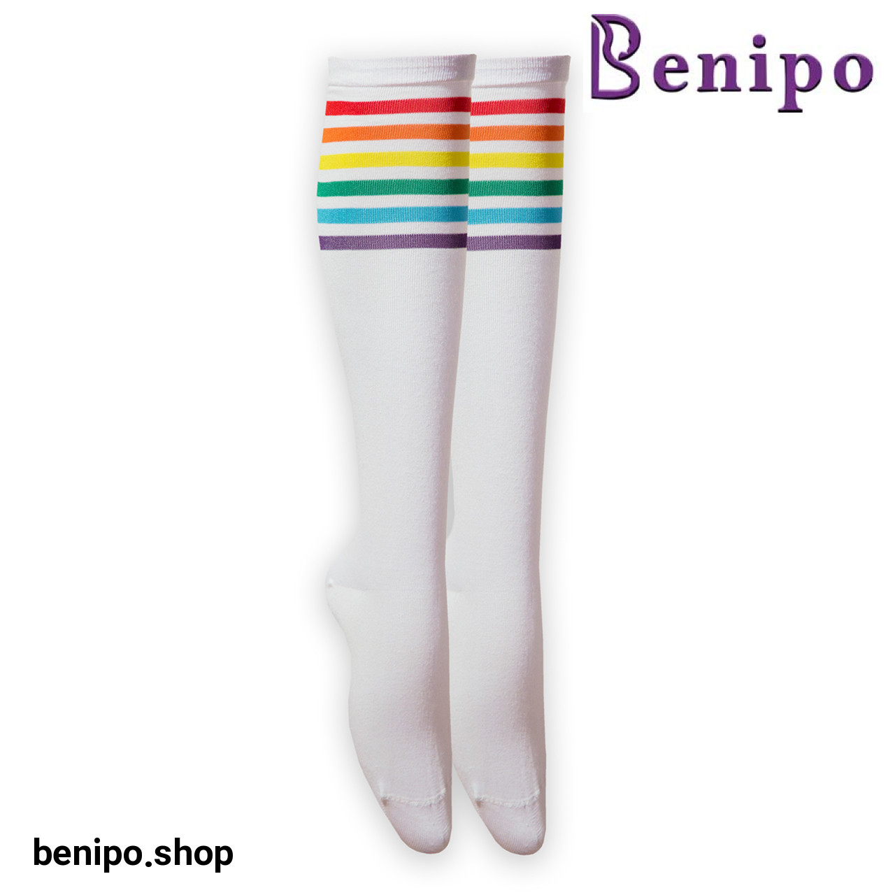جوراب بلند زنانه طرح رینگ رنگی زمینه سفید کد PH154