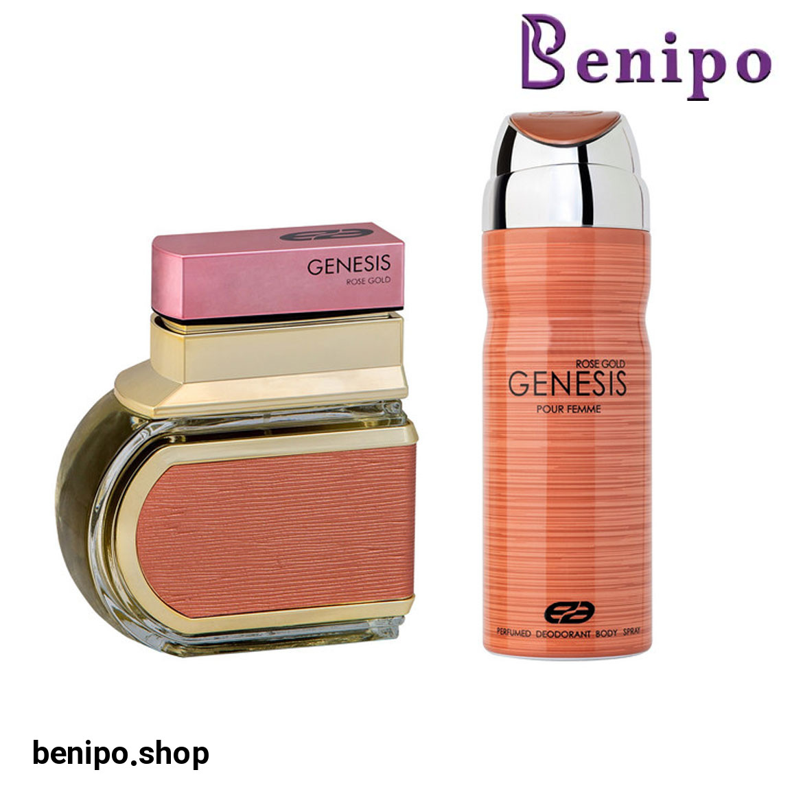 ادو تویلت زنانه مدل Genesis Rose Gold حجم 100 میلی لیتر به همراه اسپری خوشبو کننده بدن زنانه مدل  Genesis Rose Gold حجم 200 میلی لیتر