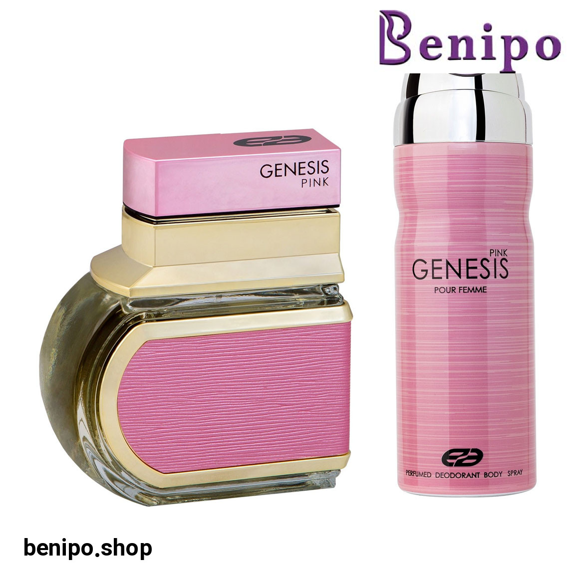 ادو تویلت زنانه مدل Genesis Rose Gold حجم 100 میلی لیتر به همراه اسپری خوشبو کننده بدن زنانه مدل Genesis حجم 200 میلی لیتر