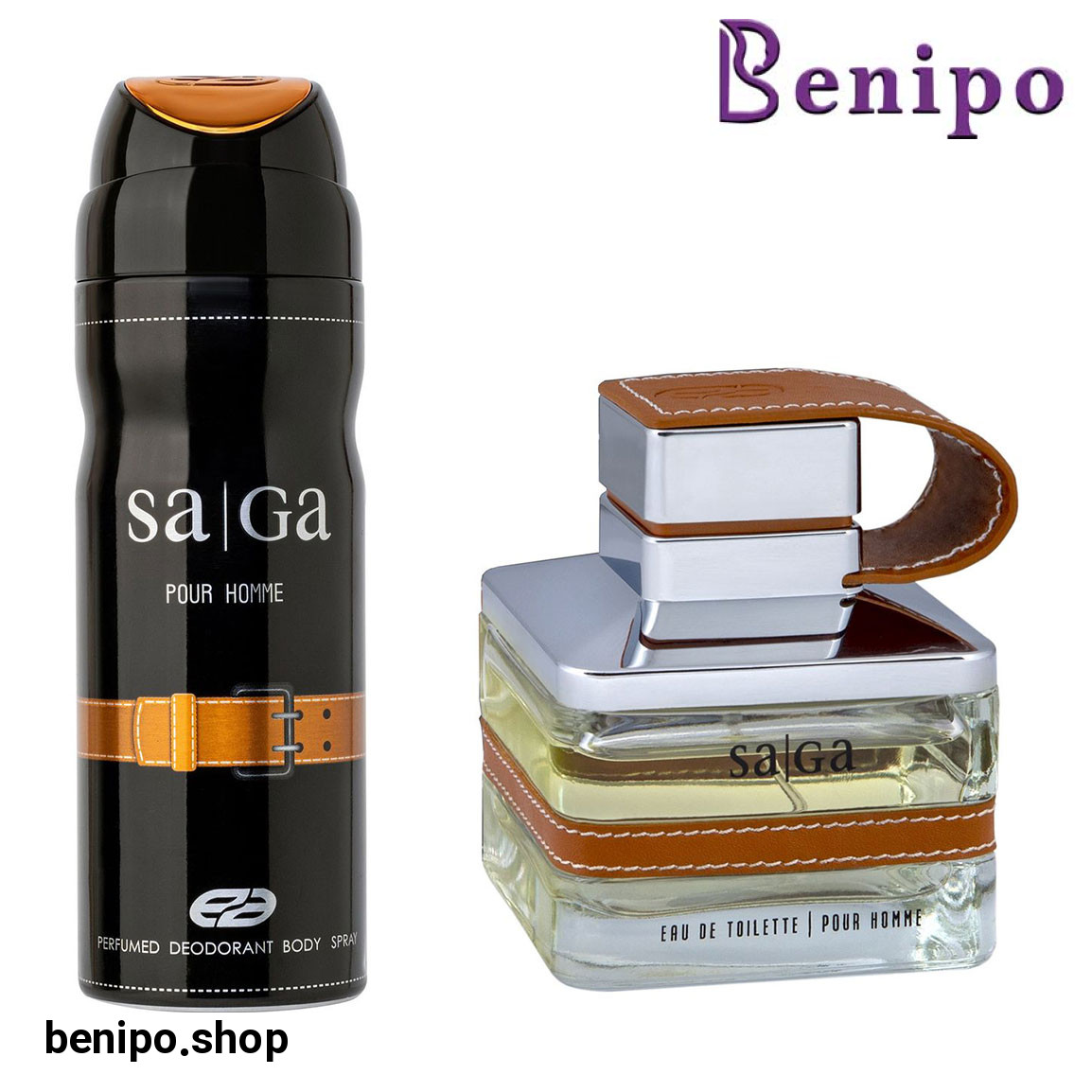 ادو پرفیوم مردانه مدل Saga حجم 100 میلی لیتر به همراه اسپری خوشبو کننده بدن مردانه مدل Saga حجم 200 میلی لیتر