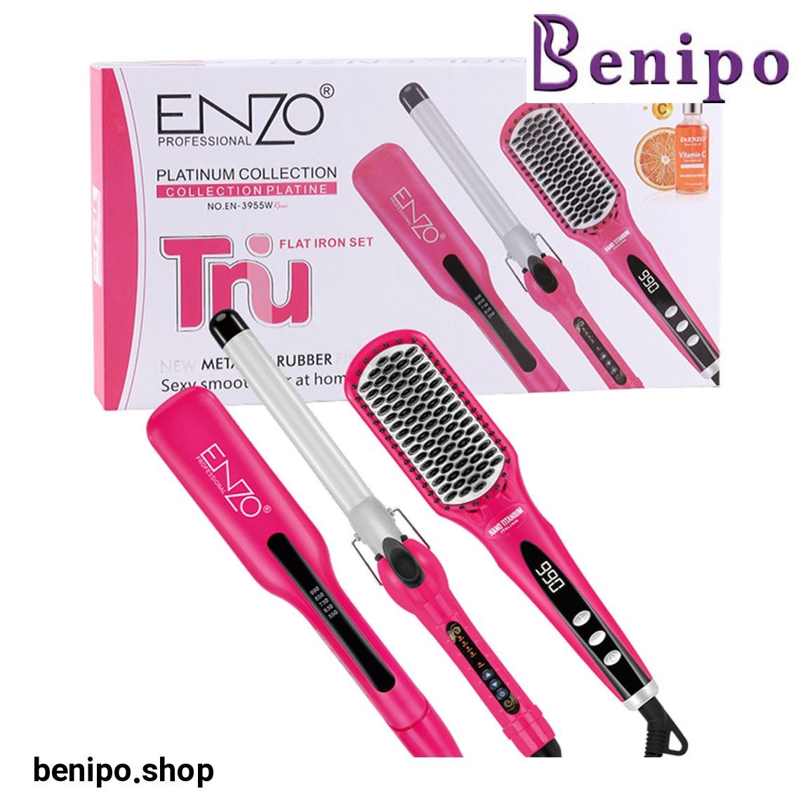 ست سه تکه اتو مو برس حرارتی و فر کننده مدل EN-3955W