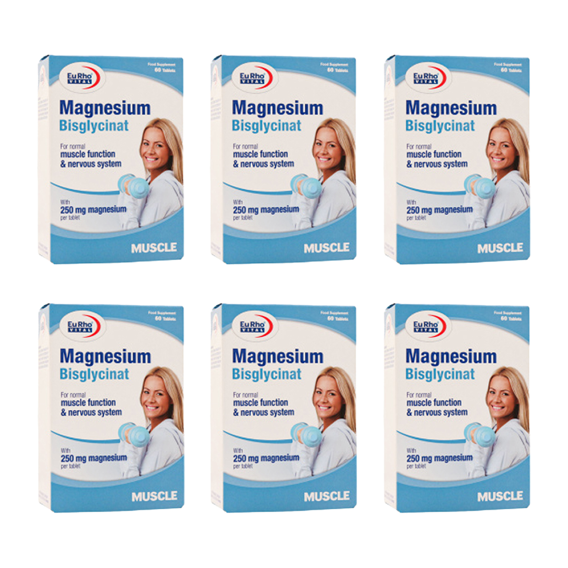 پک 6 عددی قرص منیزیم مدل Bisglycinat بسته 60 عددی
