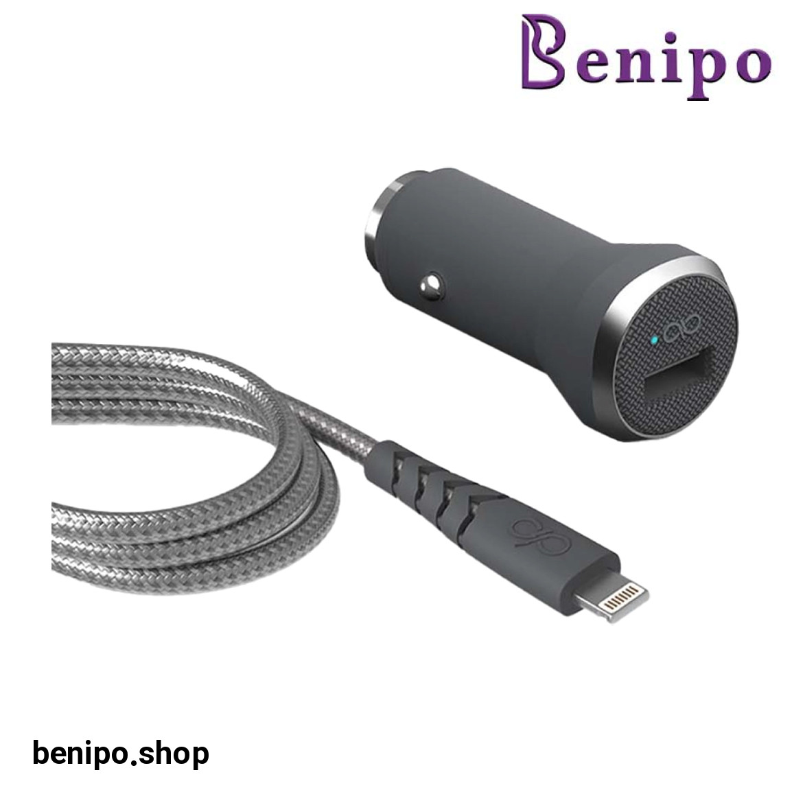 شارژر فندکی 12 وات شارژ سریع با کابل لایتنینگ 1.2 متری