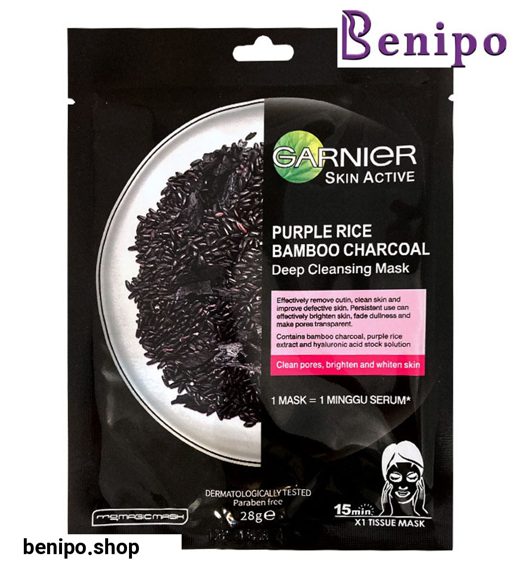 ماسک ورقه ای صورت حاوی عصاره برنج بنفش و زغال فعال بامبو 28گرم