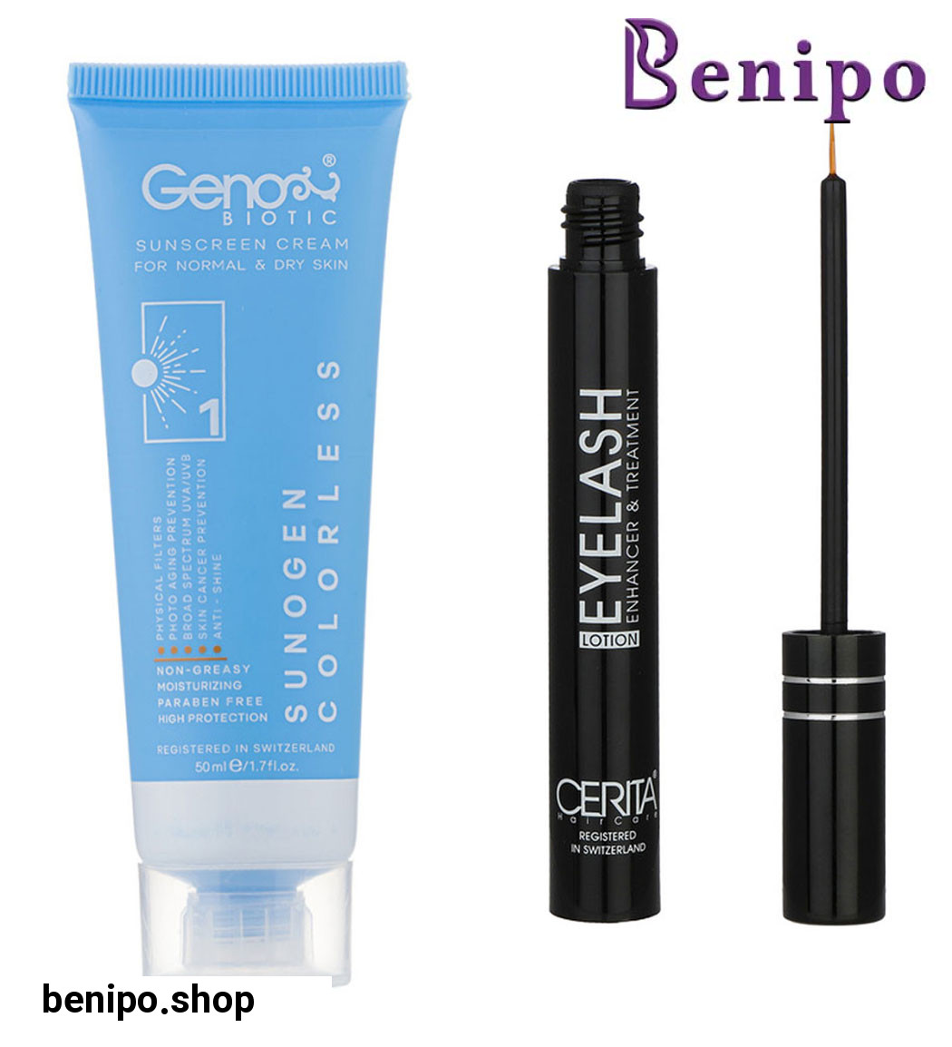 پک محلول تقویت کننده مژه سریتا و ضد آفتاب بی رنگ مناسب پوست خشک SPF50