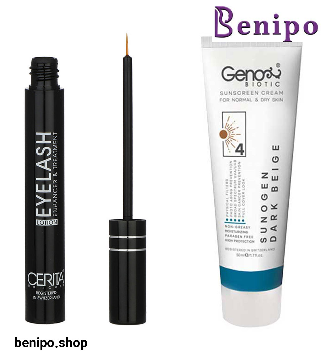 پک محلول تقویت کننده مژه سریتا و ضد آفتاب رنگی مناسب پوست خشک SPF50 رنگ بژ تیره