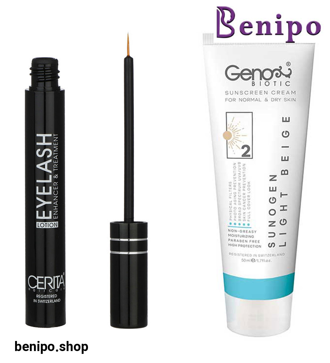 پک محلول تقویت کننده مژه سریتا و ضد آفتاب رنگی مناسب پوست خشک SPF50 رنگ بژ روشن