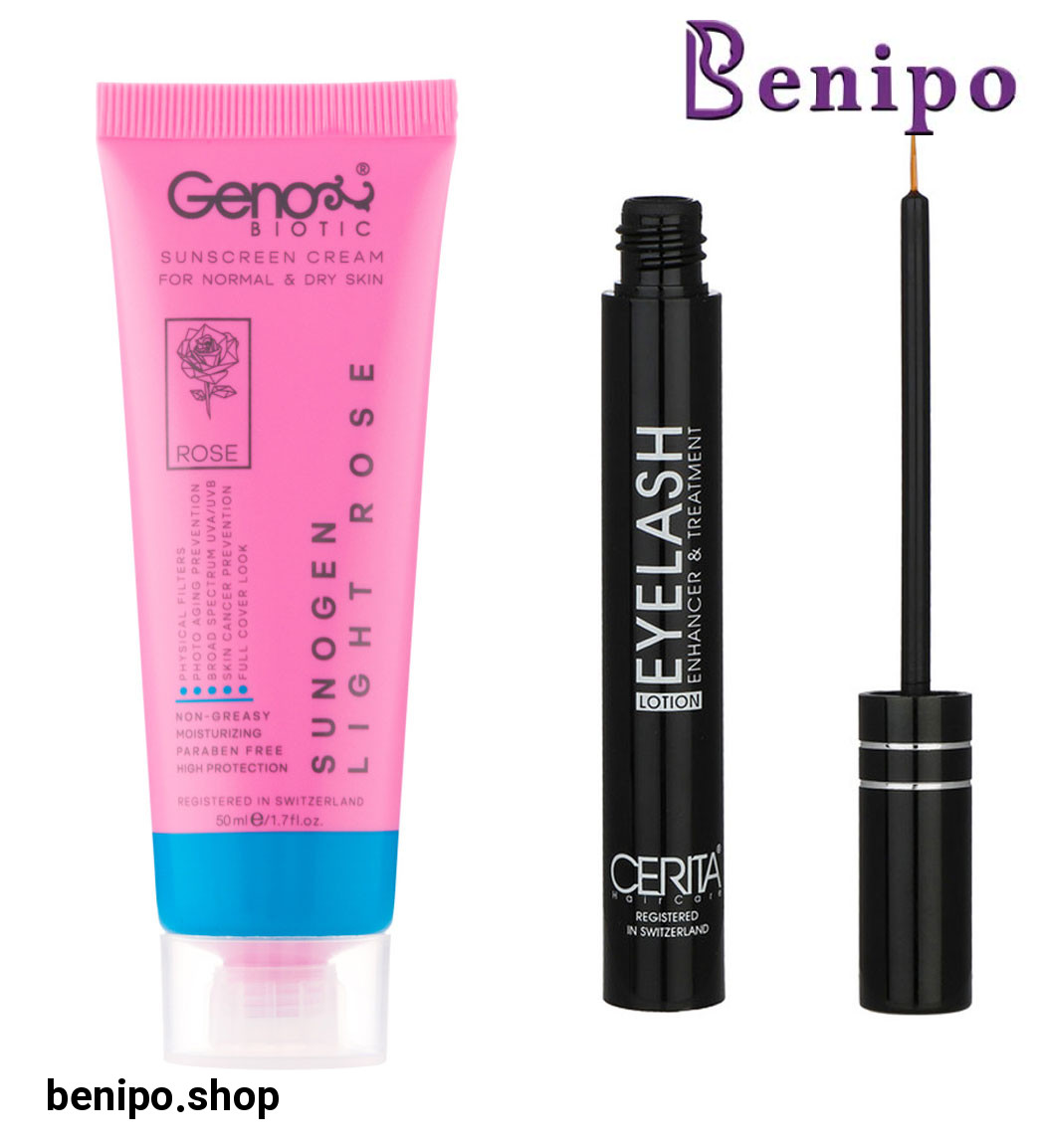 پک محلول تقویت کننده مژه سریتا و ضد آفتاب رنگی مناسب پوست خشک SPF50 رنگ رز روشن