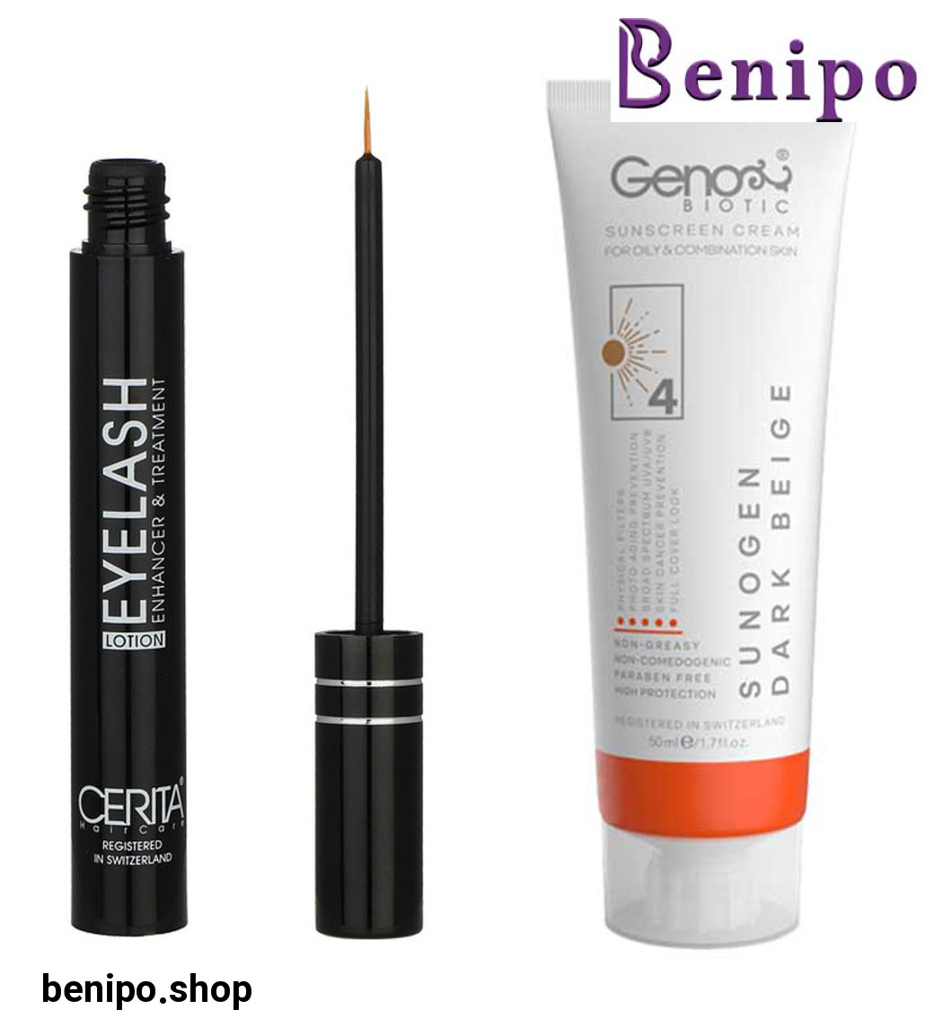 پک محلول تقویت کننده مژه سریتا و ضد آفتاب رنگی مناسب پوست چرب و مختلط SPF50 رنگ بژ تیره