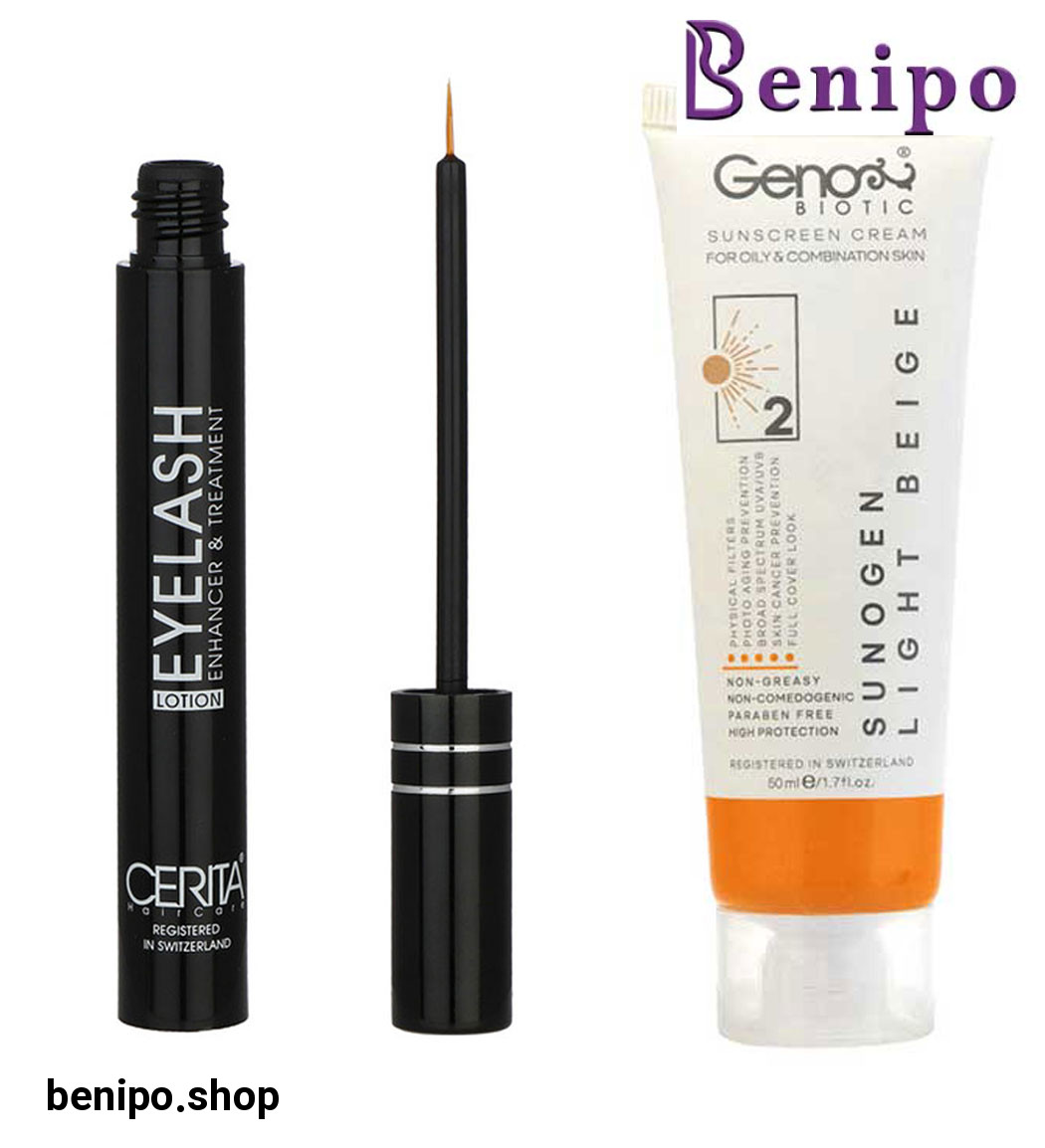 پک محلول تقویت کننده مژه سریتا و ضد آفتاب رنگی مناسب پوست چرب و مختلط SPF50 رنگ بژ روشن