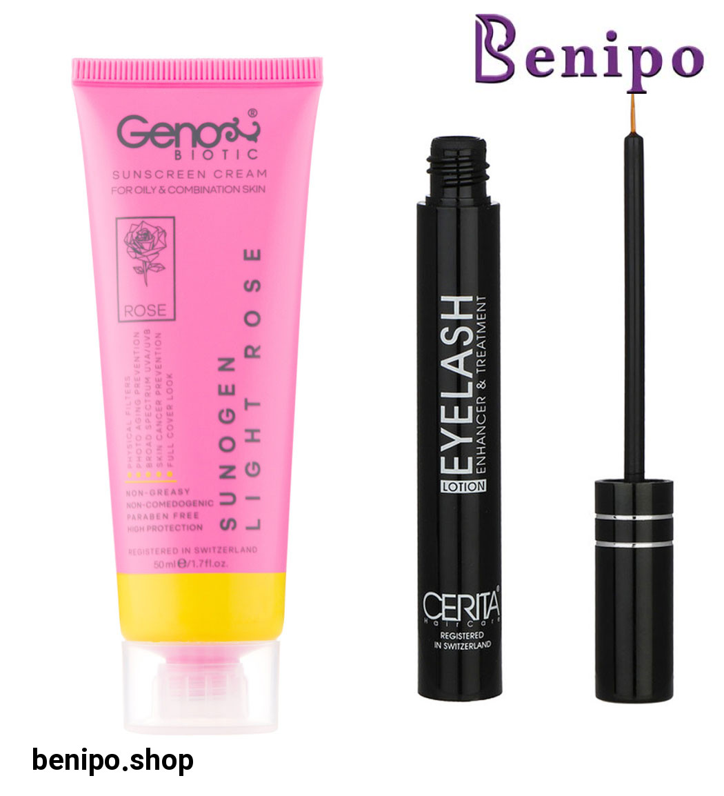 پک محلول تقویت کننده مژه سریتا و ضد آفتاب رنگی مناسب پوست چرب و مختلط SPF50 رنگ رز روشن