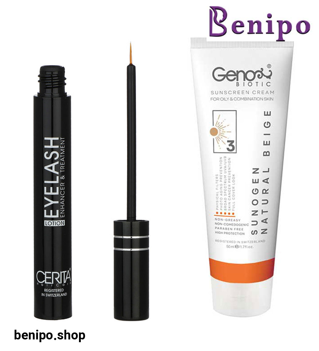 پک محلول تقویت کننده مژه سریتا و ضد آفتاب رنگی مناسب پوست چرب و مختلط SPF50 رنگ بژ طبیعی