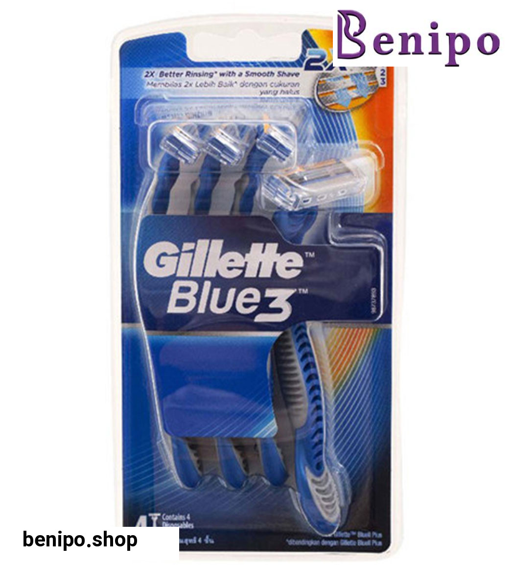 تیغ اصلاح سه لبه مدل blue 3 بسته 4 عددی