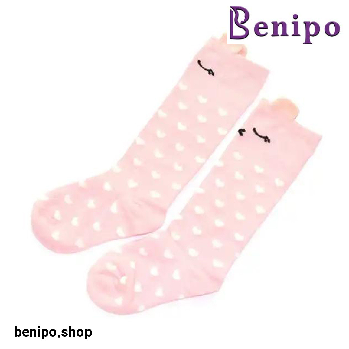 جوراب دخترانه ساق بلند طرح قلبی 3 تا 4 سال