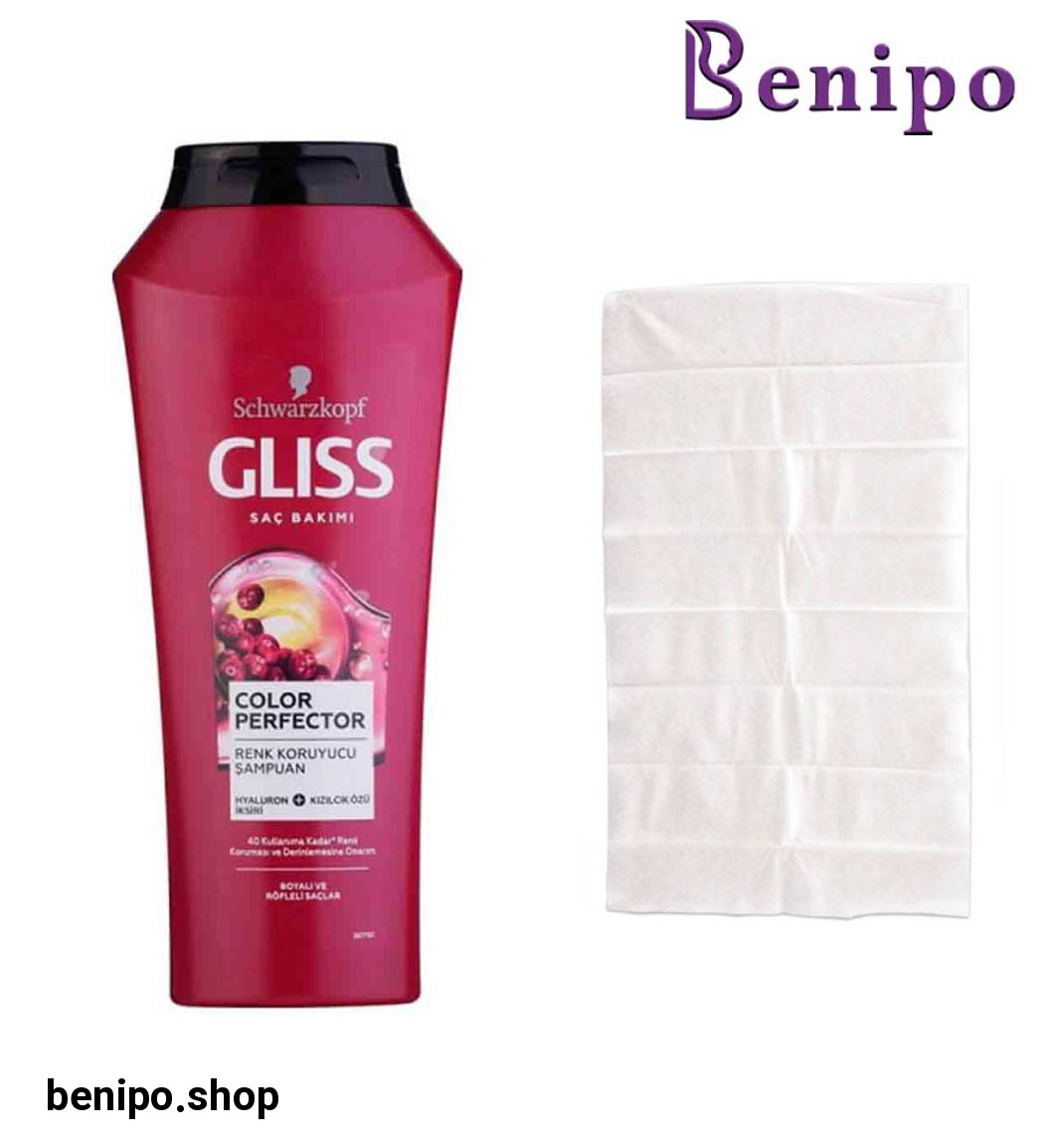 حوله هدیه به همراه شامپو تثبیت کننده رنگ مو Color Perfector حجم 500 میل