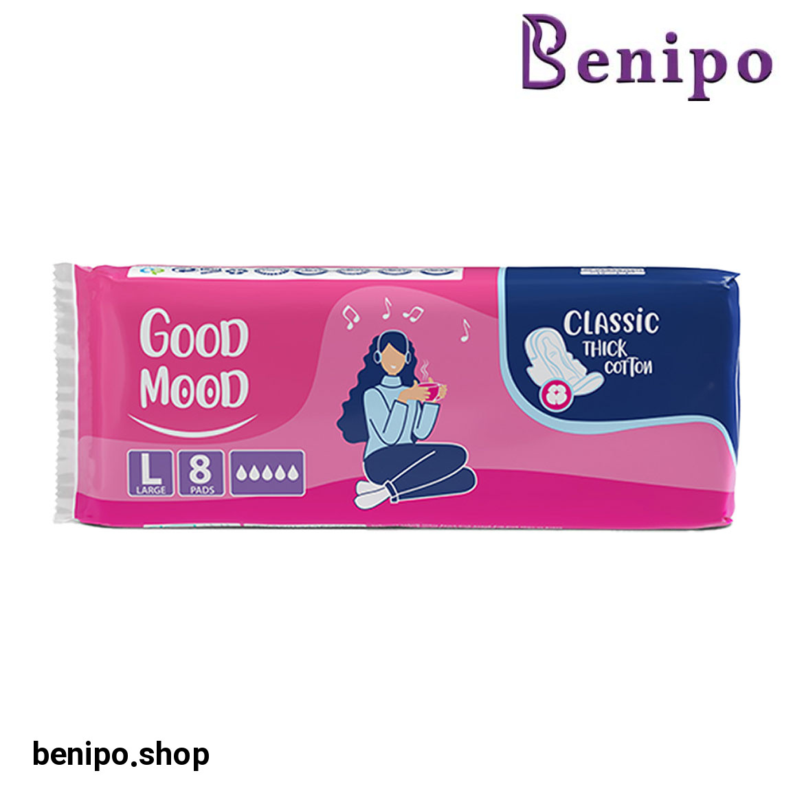 نوار بهداشتی بالدار کلاسیک ضخیم پنبه ای صورتی سایز بزرگ بسته 8 عدد