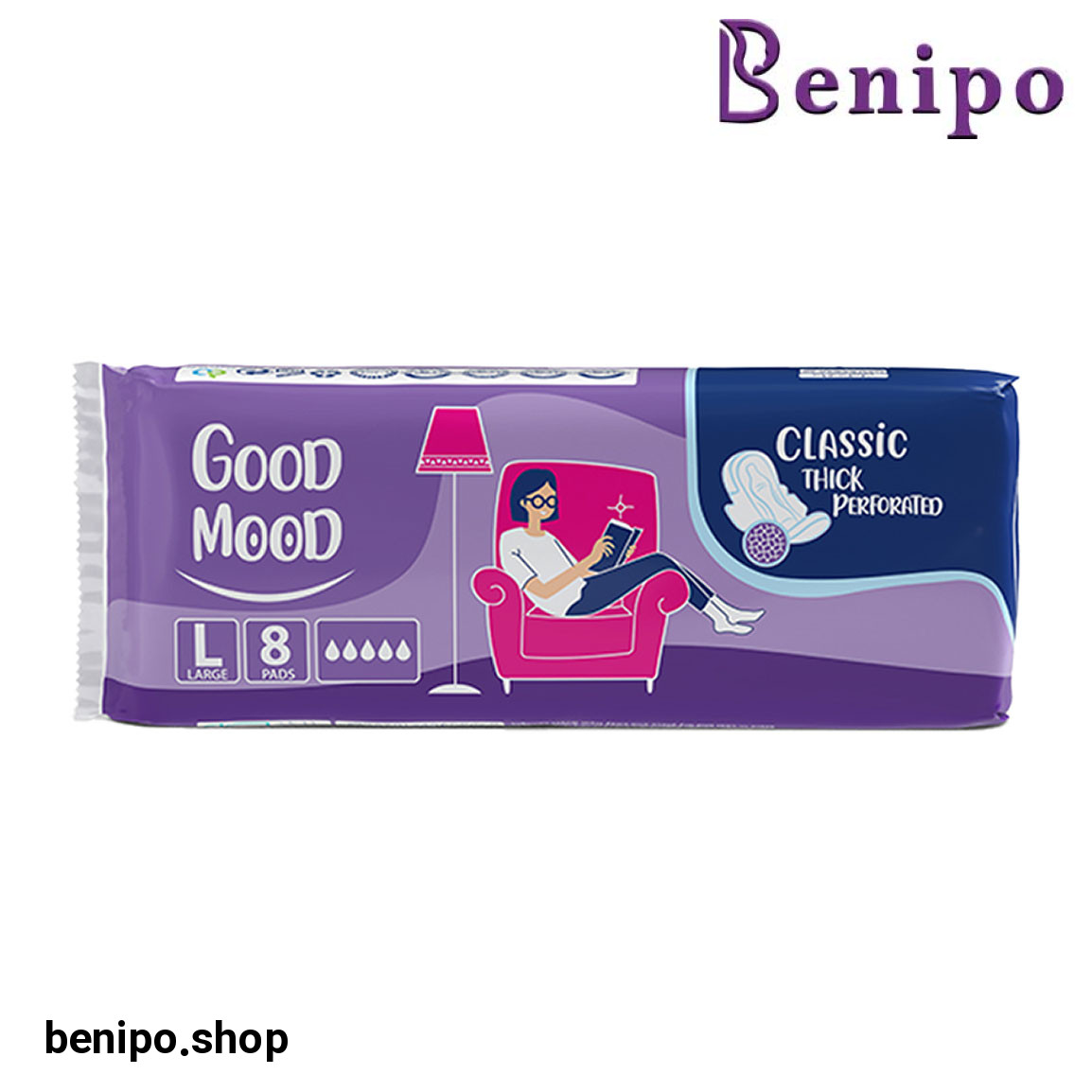 نوار بهداشتی بالدار کلاسیک ضخیم مشبک بنفش سایز بزرگ بسته 8 عددی