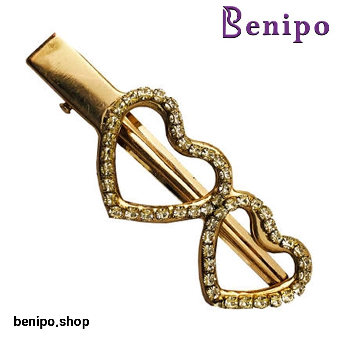 گیره مو زنانه مدل دو قلب نگینی