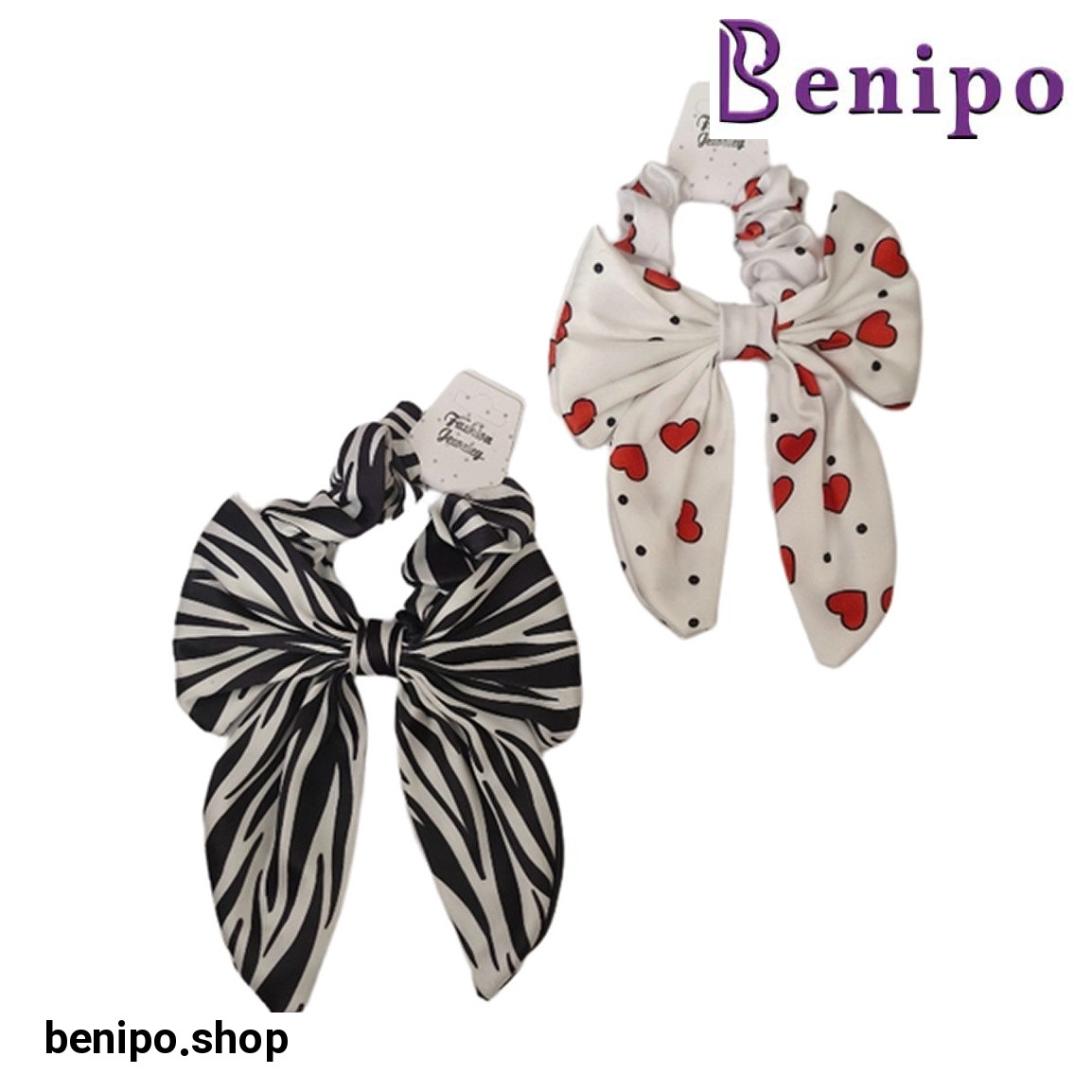 کش مو اسکرانچی پاپیونی مدل قلب و زبرا کد 75 بسته 2 عددی