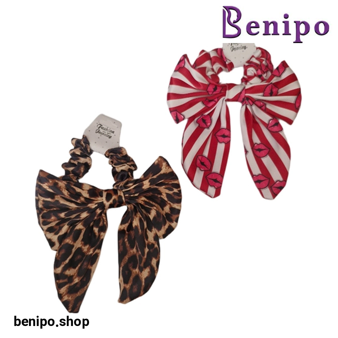 کش مو اسکرانچی دنباله دار طرح پلنگی و راه راه کد 55 بسته 2 عددی