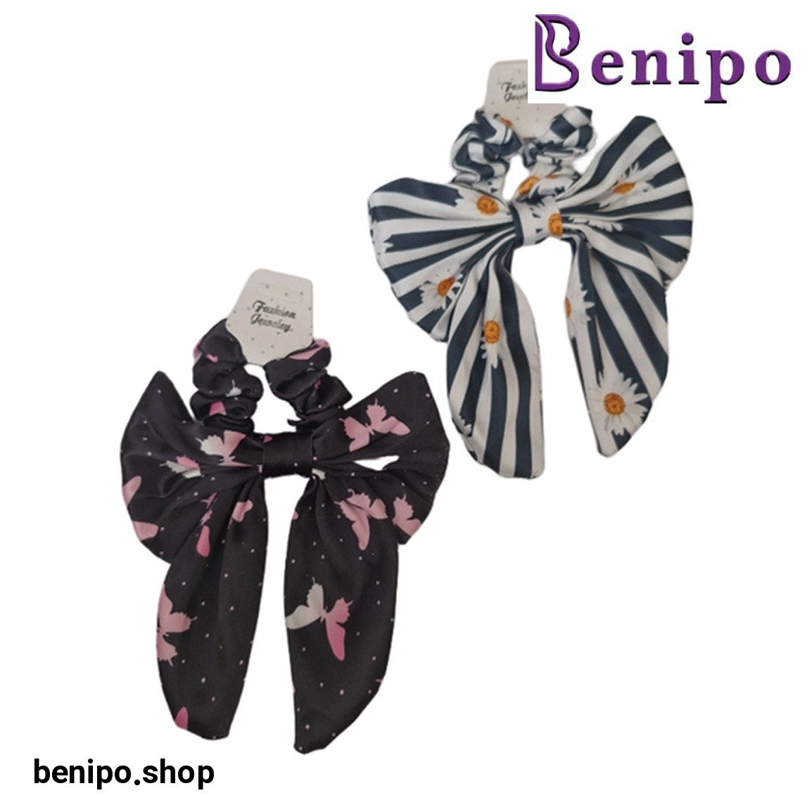 کش مو اسکرانچی طرح پاپیونی بابونه و پروانه کد 65 بسته 2 عددی