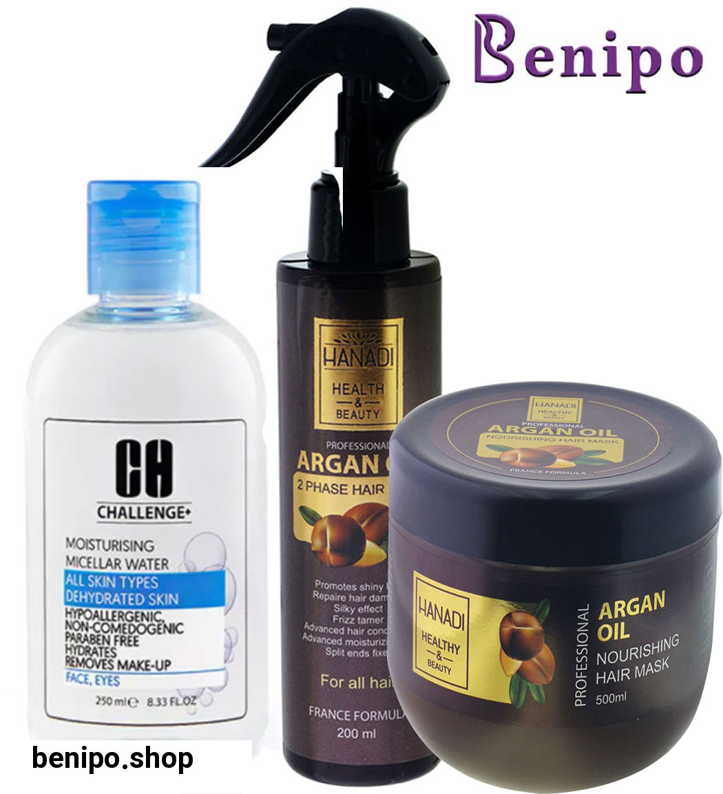 ماسک مو دوفاز هانادی+ ماسک مو آرگان کاسه ای هانادی + میسلار آبرسان چلنج