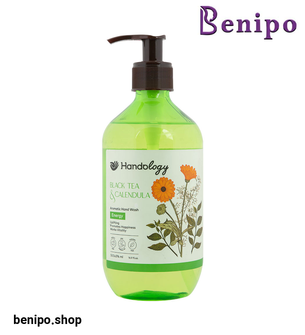 مایع دستشویی آروما تراپی با رایحه های چای سیاه و گل همیشه بهار حجم 500 میل