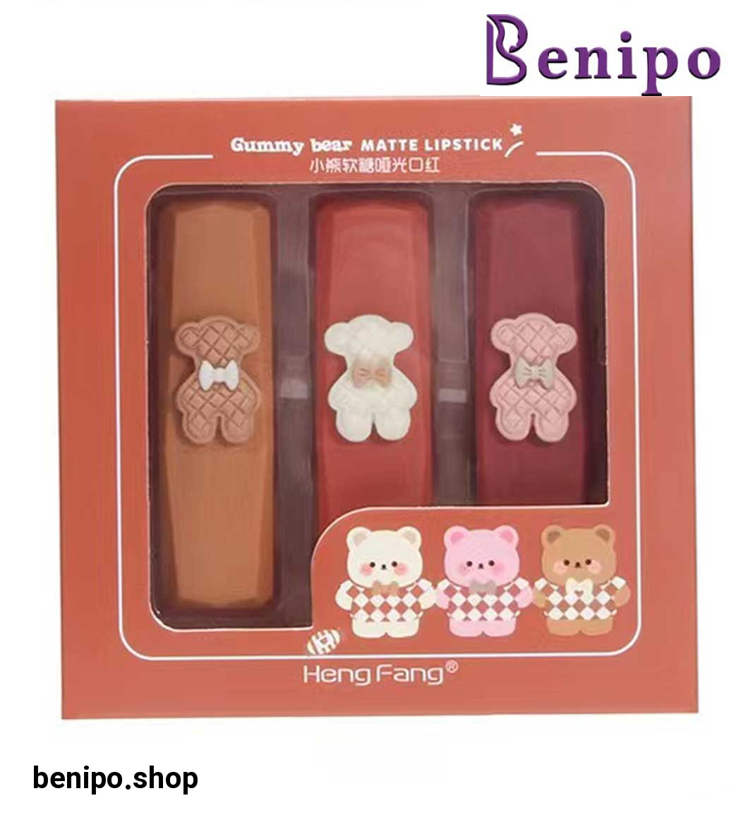 پک سه عددی رژ لب مات طرح خرس