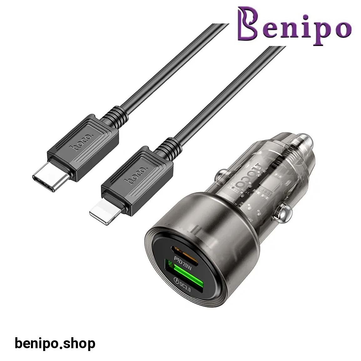 شارژر فندکی 38 وات مدل Z52 با کابل تایپ سی به لایتنینگ