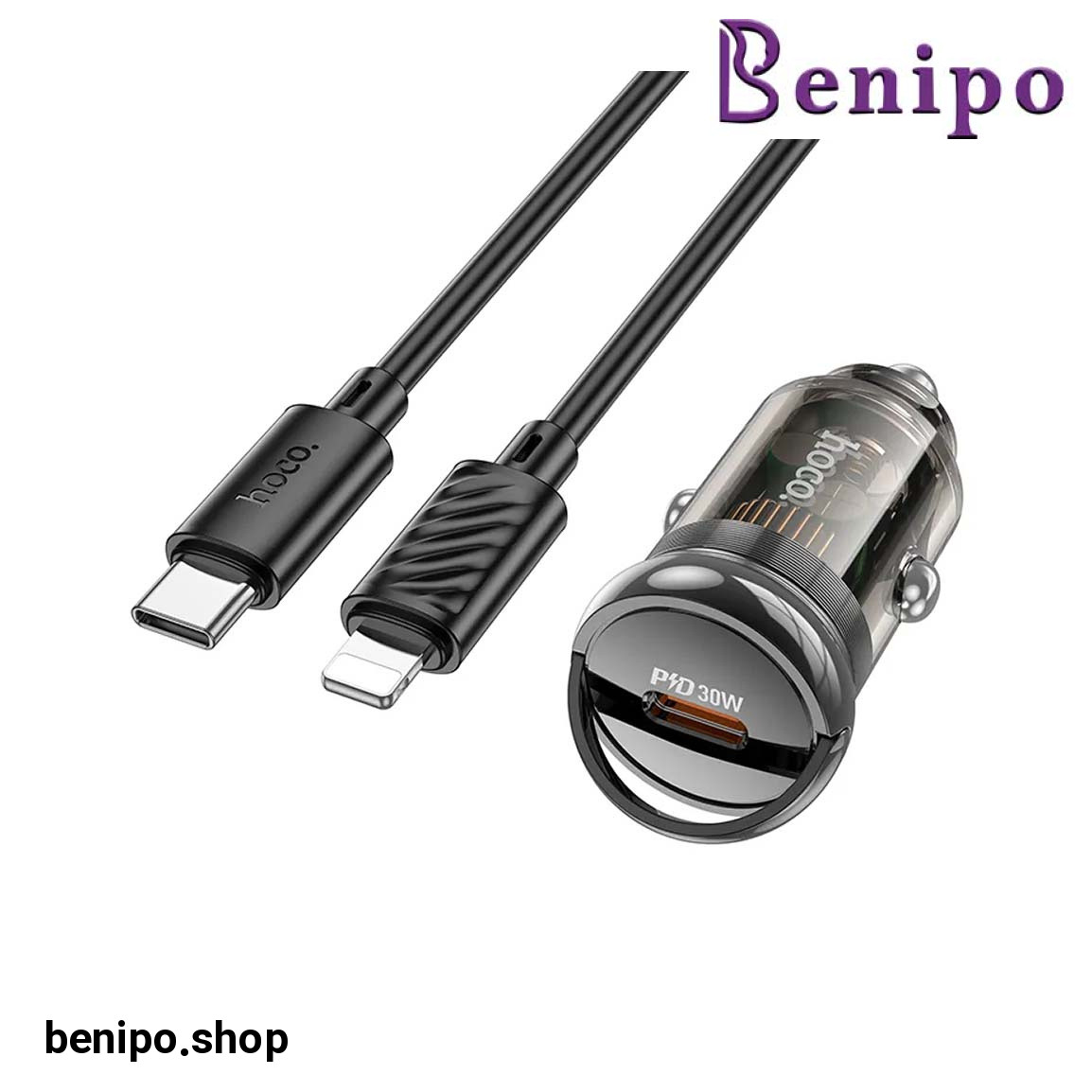 شارژر فندکی 30 وات مدل Z53 با کابل تایپ سی به لایتنینگ