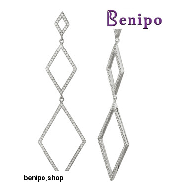 گوشواره نقره آویزان لوزی