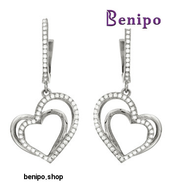 گوشواره نقره قفلی دو قلب